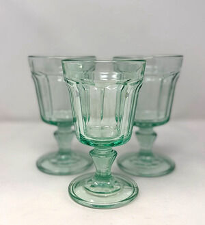 Bormioli Rocco Vintage Light Green Paneled Glass Goblets Lot of 3